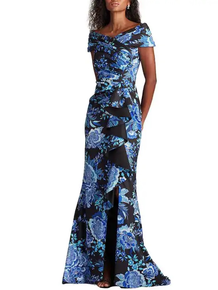 Women's Blue Sonora Floral-Print Off-Shoulder Maxi Dress